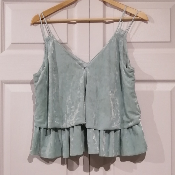 AERIE Crushed Velvet Ruffle Tank Mint NWOT - Picture 2 of 4